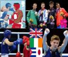Podyum boks erkekler horoz sıklet - 56 kg, Luke Campbell (Birleşik Krallık), John Joe Nevin (İrlanda), Lázaro Álvarez (Küba) ve Satoshi Shimizu (Japonya), Londra 2012